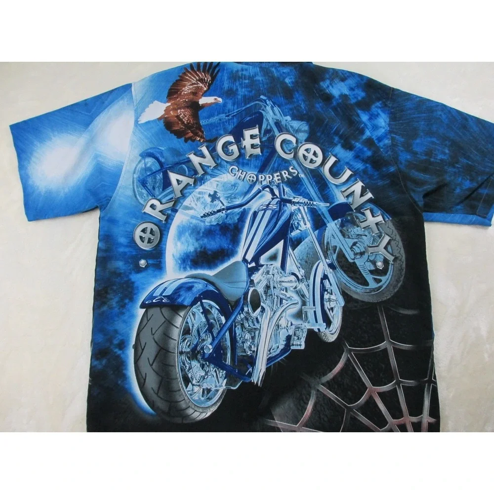 VINTAGE Orange County Choppers Shirt Mens 2XL XXL Blue All Over Print Button Up*